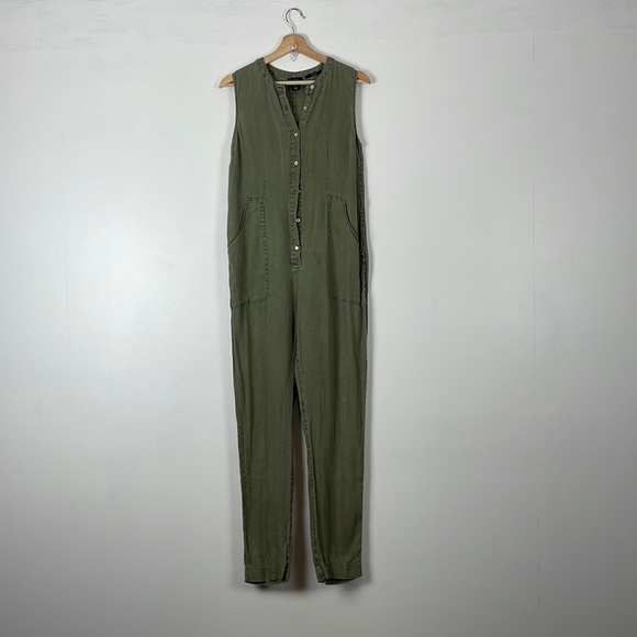 Nicole Miller sleeveless linen jumpsuit women 4 pocket size 4 button closure - Picture 1 of 12